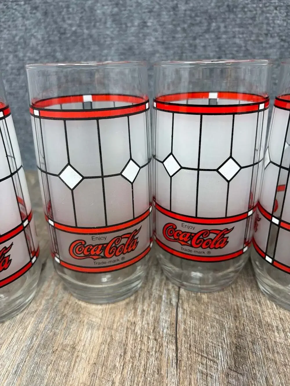 Vintage Coca-Cola Frosted Stained Glass Tiffany Style Drinking Glasses Set of 7
